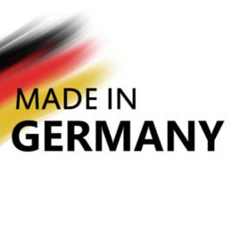 Made in Germany Slogan mit Deutschlandflagge im Hintergrund