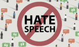 Schild mit Hate Speech in der Mitte, Wörter durchgestrichen
