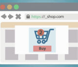 Warenkorbsymbol eines Onlineshops wird im Webbrowserfenster gezeigt