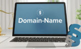 Auf einem laptopbildschrim ist die Aufschrift Domain-Name zu lesen