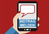 Handy in der Hand mit Beitrag melden