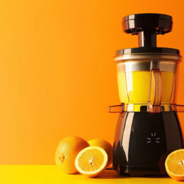 ein Entsafter gefüllt mit Orangensaft