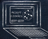Gezeichneter Laptop mit Frage nach dem Akzeptieren von Cookies