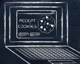 Gezeichneter Laptop mit Frage nach dem Akzeptieren von Cookies