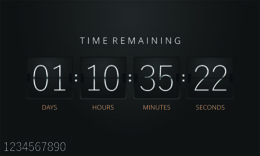 Countdown, der verbleibende Tage, Stunden, Minuten und Sekunden anzeigt.